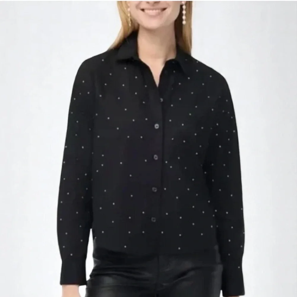 NWT J. Crew | Women’s Black Long Sleeve Button Down Rhinestone Shirt Size XXS